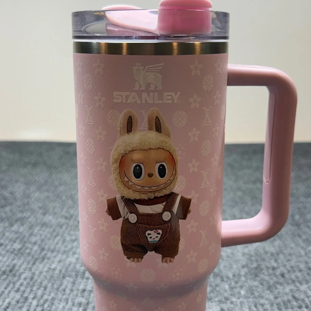 Stanley Quencher 40 oz Tumbler Pink Labubu Character Cup Travel Cup Lid - Picture 2 of 8